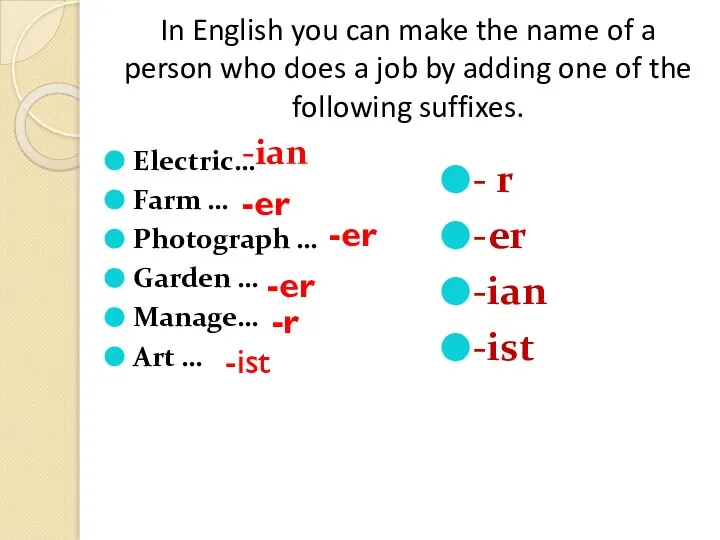 In English you can make the name of a person who