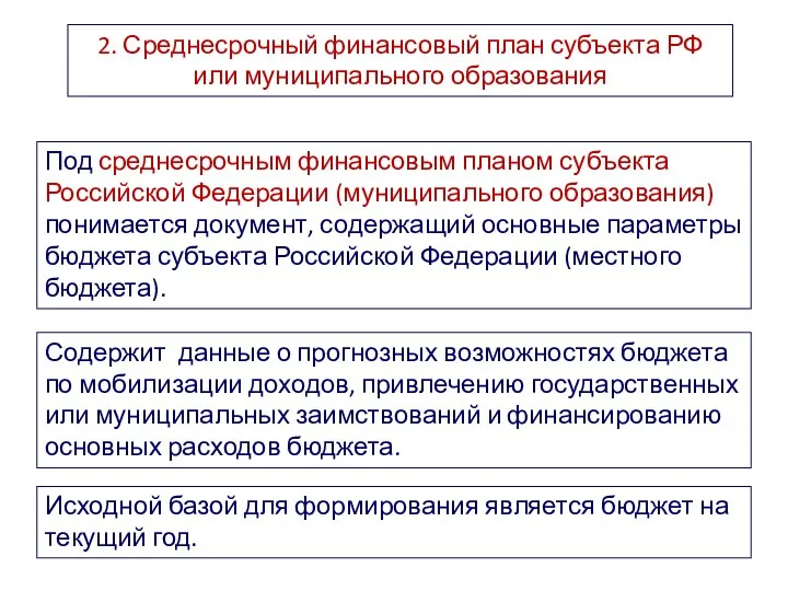 2. Среднесрочный финансовый план субъекта РФ или муниципального образования Под среднесрочным