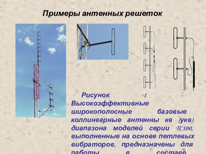 Примеры антенных решеток Рисунок 1 - Высокоэффективные широкополосные базовые коллинеарные антенны