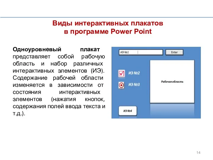 Виды интерактивных плакатов в программе Power Point Одноуровневый плакат представляет собой