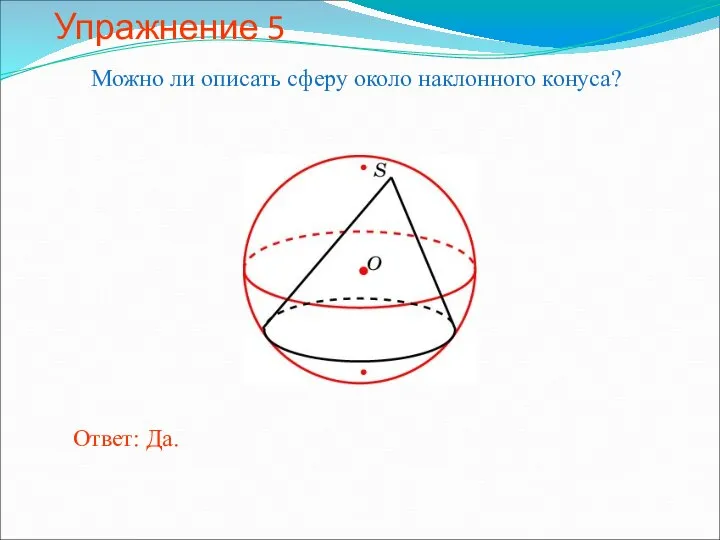 Упражнение 5 Можно ли описать сферу около наклонного конуса?