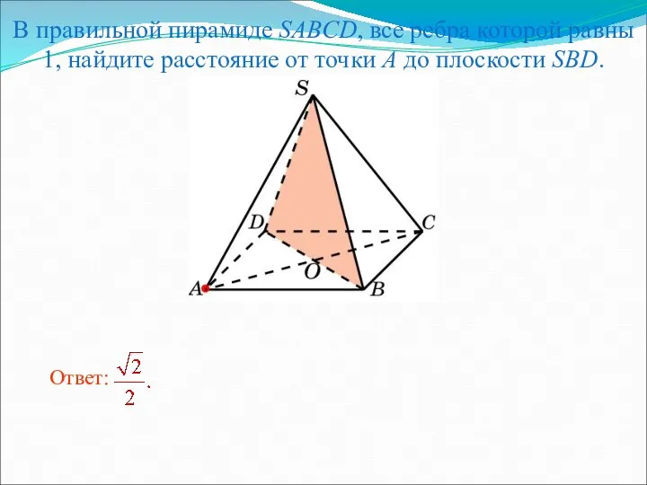 В правильной пирамиде SABCD, все ребра которой равны 1, найдите расстояние