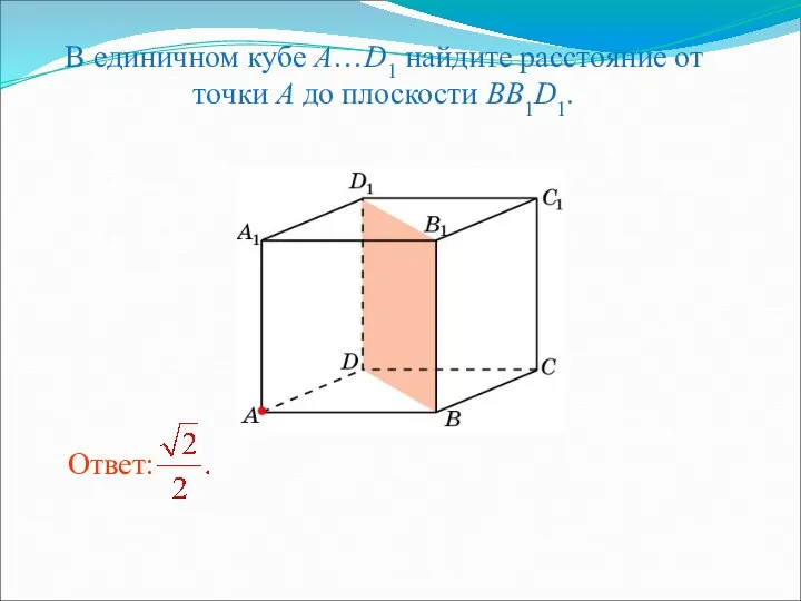 В единичном кубе A…D1 найдите расстояние от точки A до плоскости BB1D1.