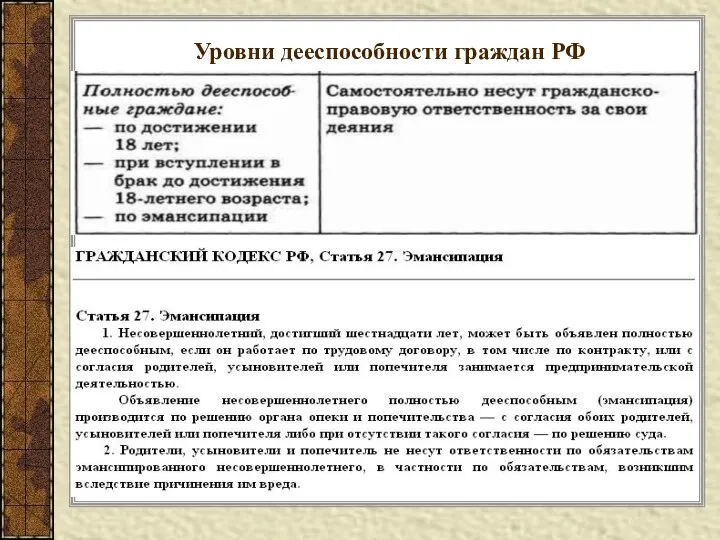 Уровни дееспособности граждан РФ