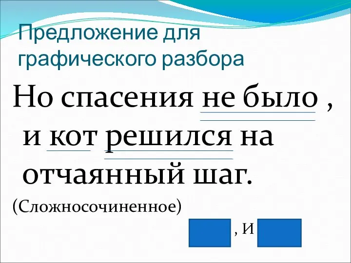 Предложение для графического разбора Но спасения не было , и кот