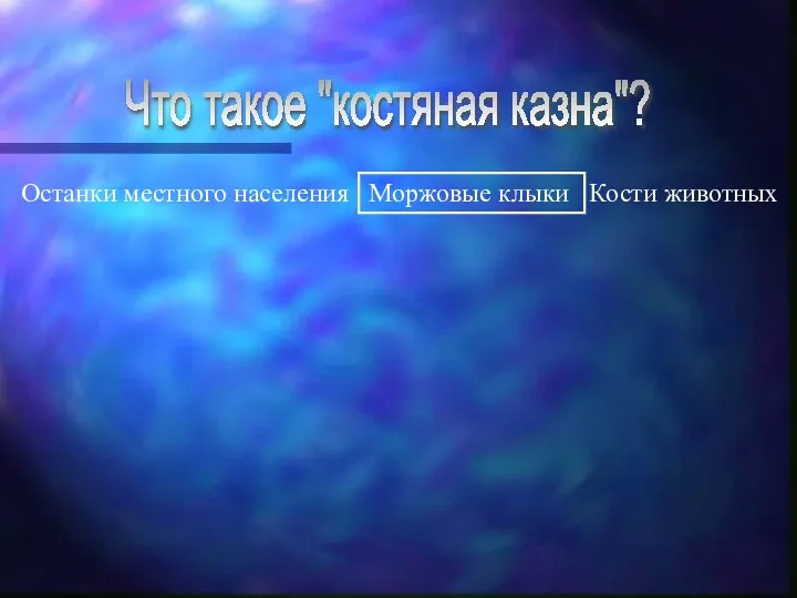 Что такое "костяная казна"? Останки местного населения Моржовые клыки Кости животных