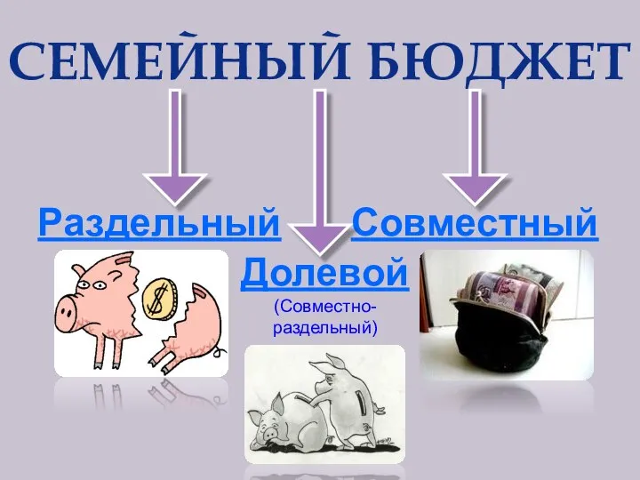 СЕМЕЙНЫЙ БЮДЖЕТ Раздельный Совместный Долевой (Совместно- раздельный)