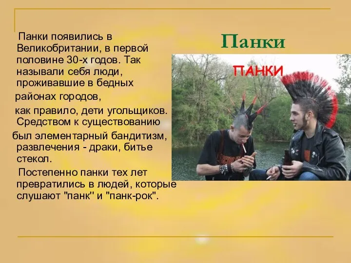 Панки Панки появились в Великобритании, в первой половине 30-х годов. Так