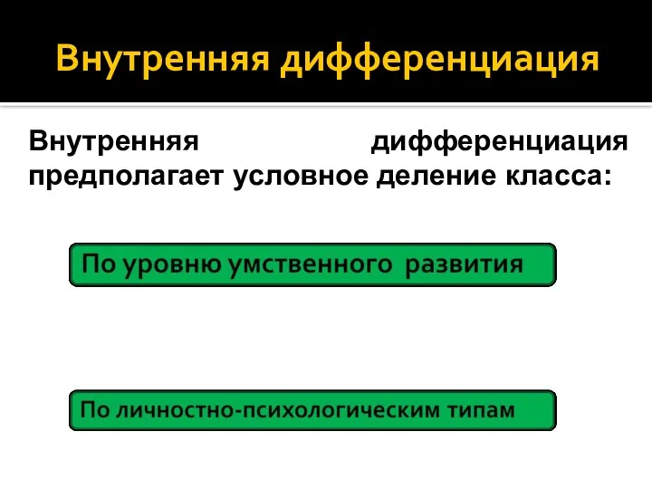 Внутренняя дифференциация Внутренняя дифференциация предполагает условное деление класса: