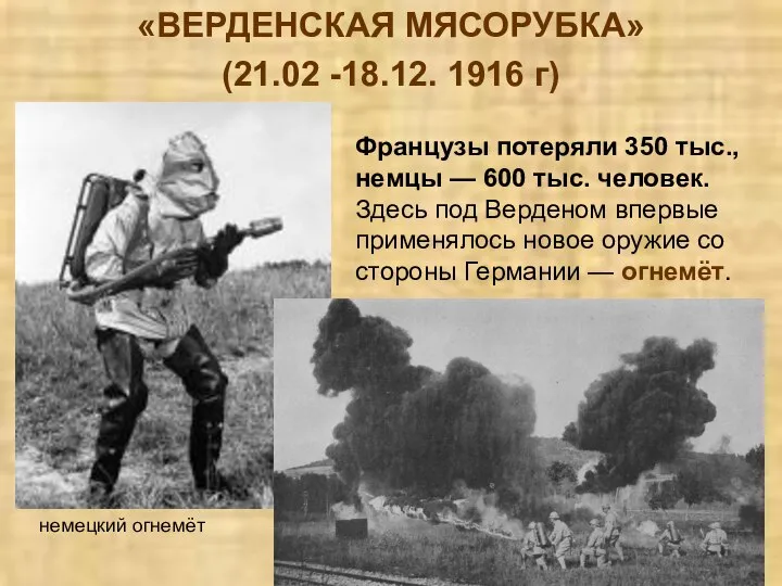 «ВЕРДЕНСКАЯ МЯСОРУБКА» (21.02 -18.12. 1916 г) Французы потеряли 350 тыс., немцы