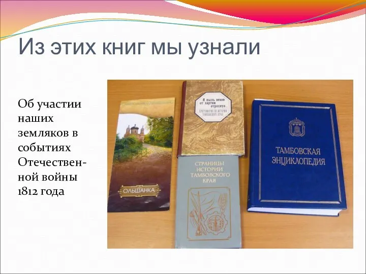 Из этих книг мы узнали Об участии наших земляков в событиях Отечествен-ной войны 1812 года