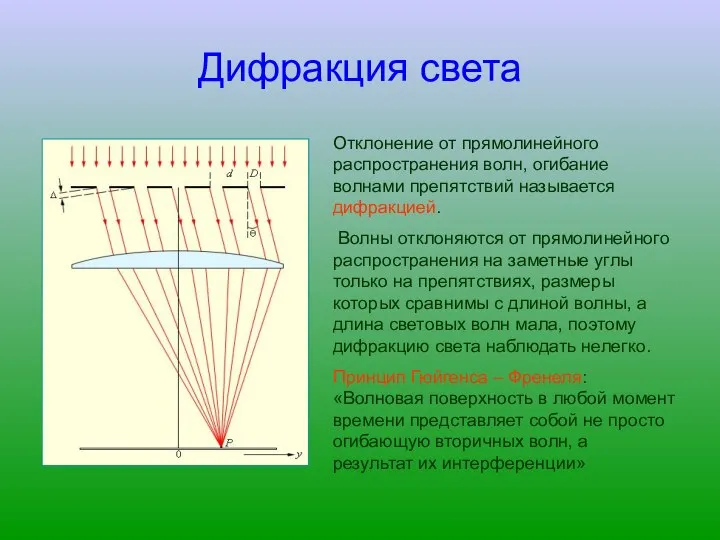 Дифракция света Отклонение от прямолинейного распространения волн, огибание волнами препятствий называется