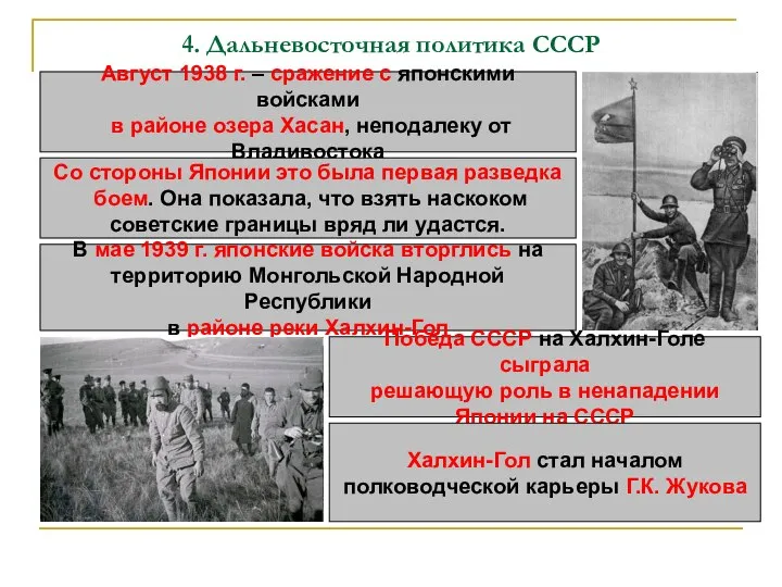 4. Дальневосточная политика СССР Август 1938 г. – сражение с японскими