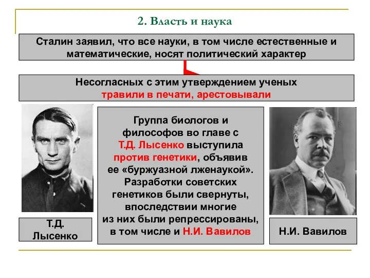 2. Власть и наука Сталин заявил, что все науки, в том