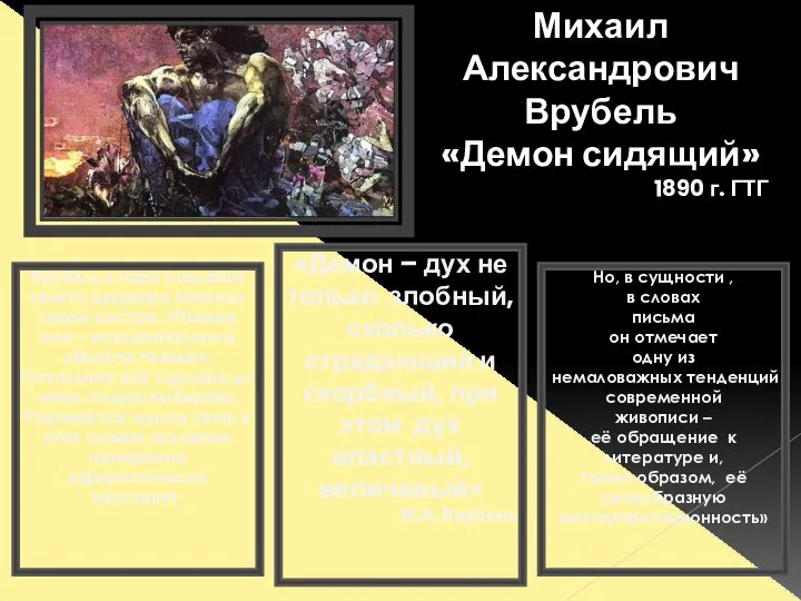 Михаил Александрович Врубель «Демон сидящий» 1890 г. ГТГ Врубель в пору