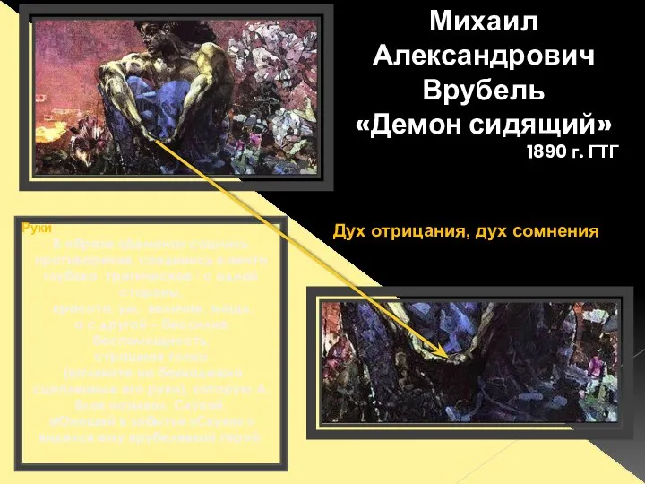 Михаил Александрович Врубель «Демон сидящий» 1890 г. ГТГ Руки В образе