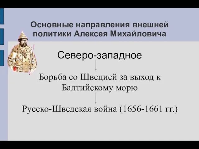 Основные направления внешней политики Алексея Михайловича Северо-западное Борьба со Швецией за