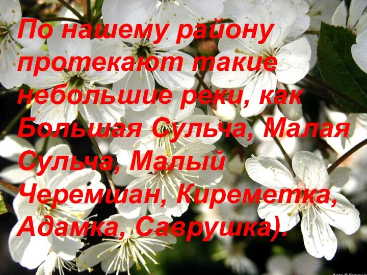 По нашему району протекают такие небольшие реки, как Большая Сульча, Малая