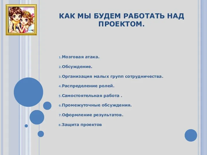 КАК МЫ БУДЕМ РАБОТАТЬ НАД ПРОЕКТОМ. Мозговая атака. Обсуждение. Организация малых