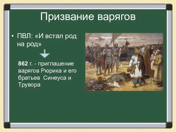 Призвание варягов ПВЛ: «И встал род на род» 862 г. -