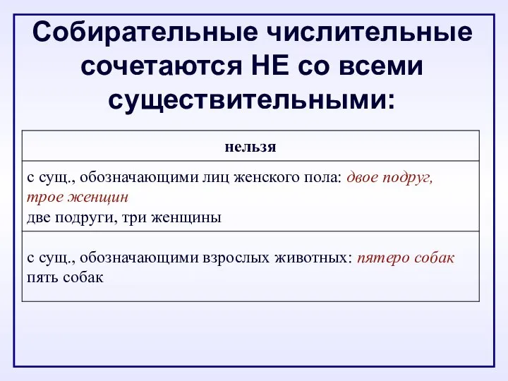 Собирательные числительные сочетаются НЕ со всеми существительными: