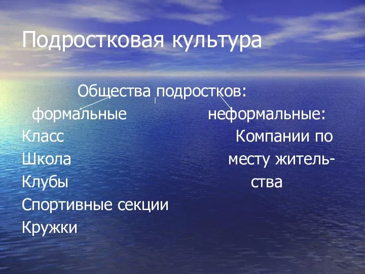 Подростковая культура Общества подростков: формальные неформальные: Класс Компании по Школа месту