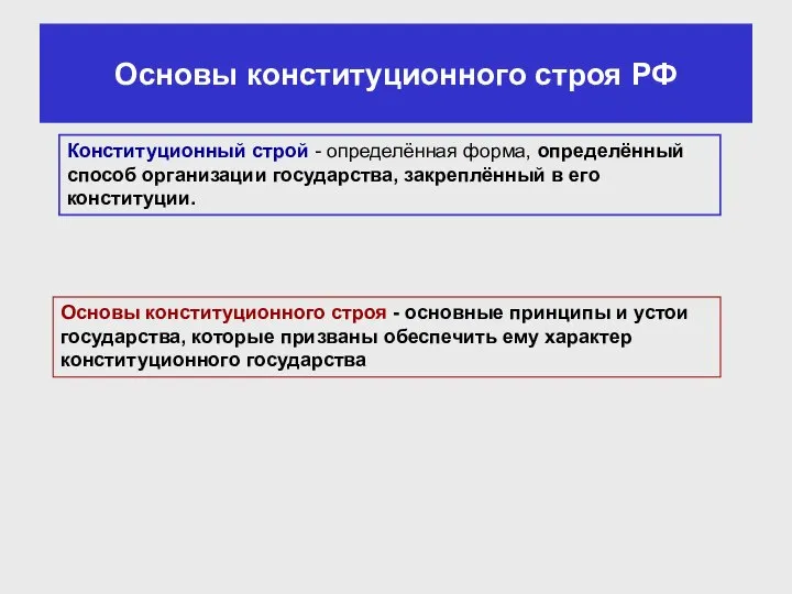 Основы конституционного строя РФ Конституционный строй - определённая форма, определённый способ