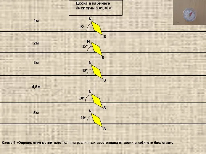 Доска в кабинете биологии.S=1,30м² 1м 2м 3м 5м 4,5м 15º S