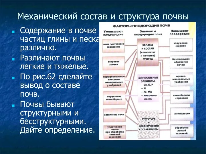 Механический состав и структура почвы Содержание в почве частиц глины и