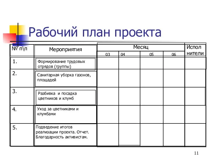 Рабочий план проекта