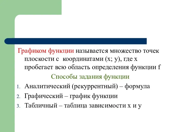 Графиком функции называется множество точек плоскости с координатами (x; y), где