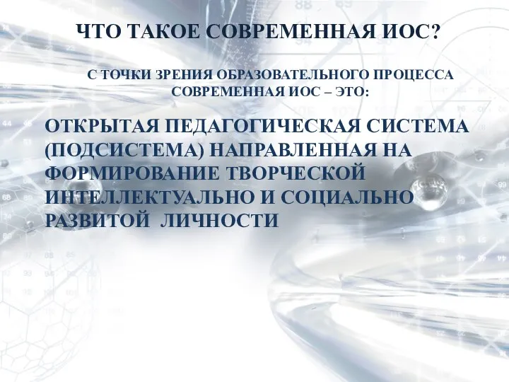 ЧТО ТАКОЕ СОВРЕМЕННАЯ ИОС? С ТОЧКИ ЗРЕНИЯ ОБРАЗОВАТЕЛЬНОГО ПРОЦЕССА СОВРЕМЕННАЯ ИОС