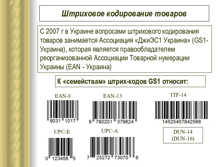Штриховое кодирование товаров С 2007 г в Украине вопросами штрихового кодирования