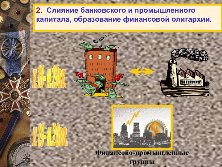 2. Слияние банковского и промышленного капитала, образование финансовой олигархии.