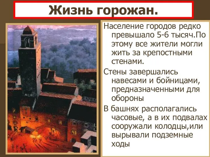 Население городов редко превышало 5-6 тысяч.По этому все жители могли жить