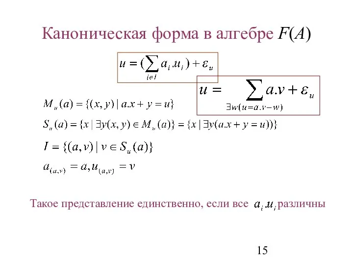 Каноническая форма в алгебре F(A) Такое представление единственно, если все различны