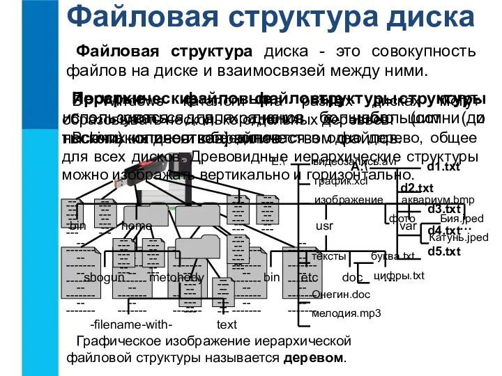 Файловая структура диска Файловая структура диска - это совокупность файлов на