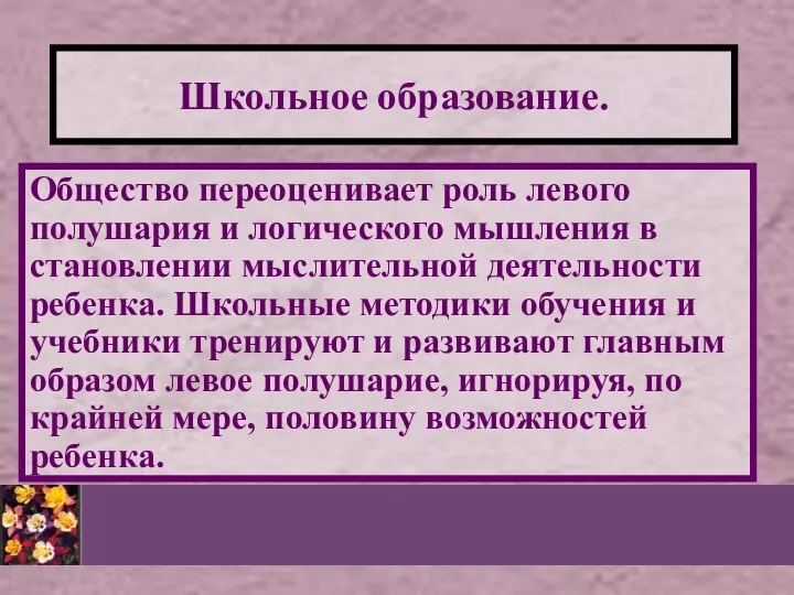 Школьное образование. Общество переоценивает роль левого полушария и логического мышления в