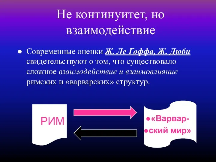 Не континуитет, но взаимодействие Современные оценки Ж. Ле Гоффа, Ж. Дюби