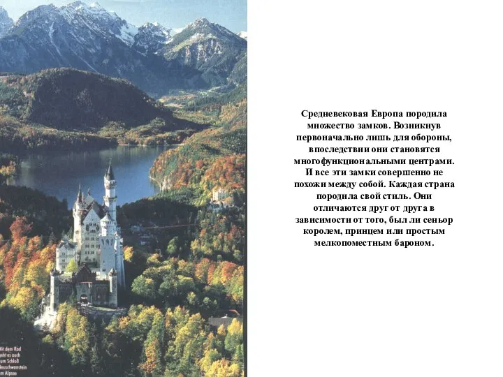 Средневековая Европа породила множество замков. Возникнув первоначально лишь для обороны, впоследствии