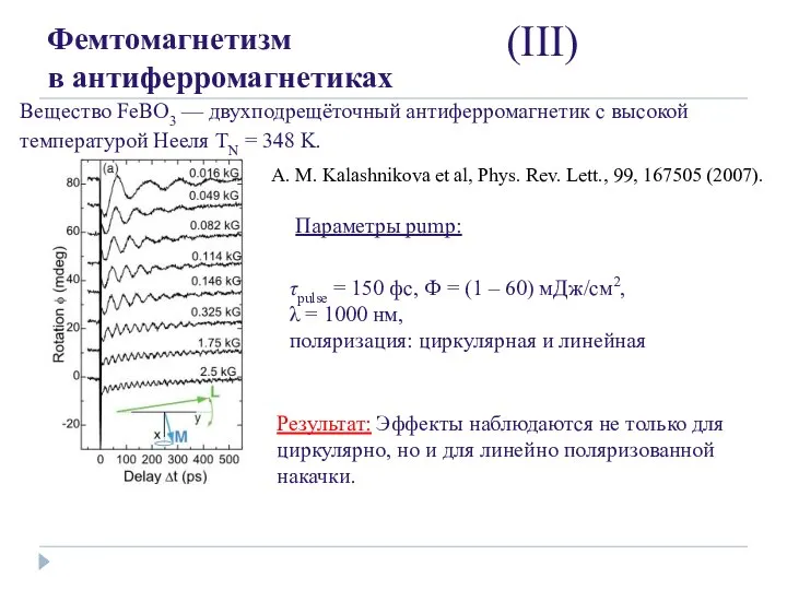 Фемтомагнетизм в антиферромагнетиках (III) Результат: Эффекты наблюдаются не только для циркулярно,