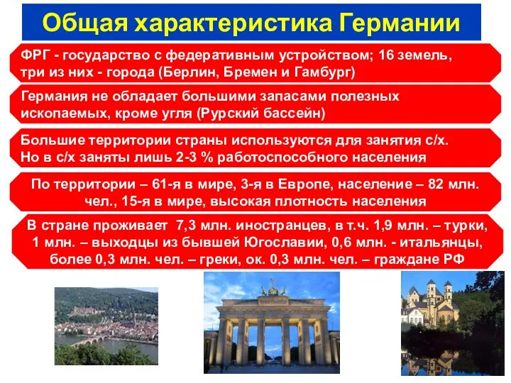 Общая характеристика Германии По территории – 61-я в мире, 3-я в