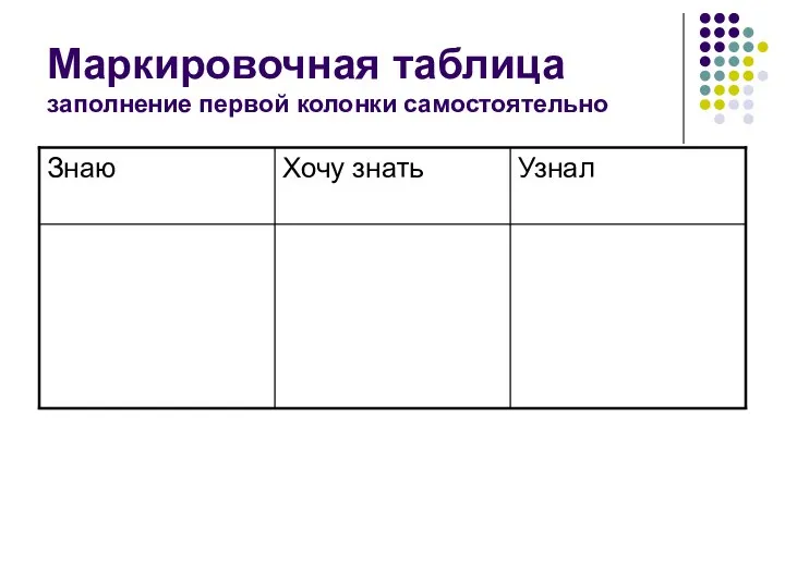 Маркировочная таблица заполнение первой колонки самостоятельно