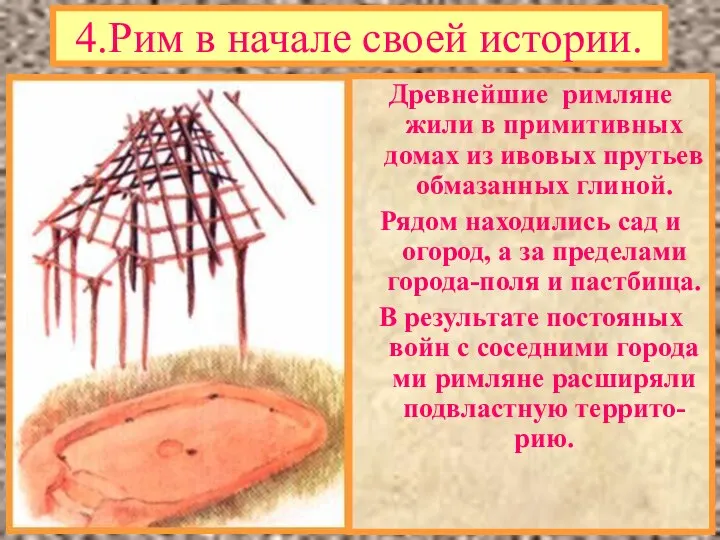 4.Рим в начале своей истории. Древнейшие римляне жили в примитивных домах