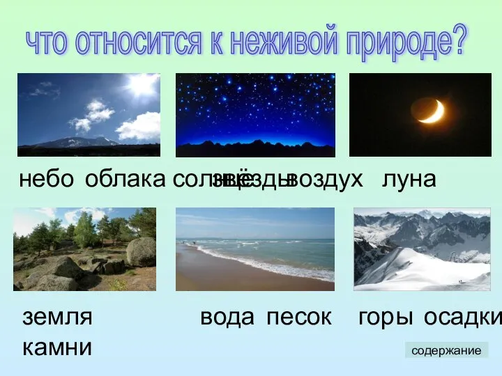 что относится к неживой природе? содержание небо облака солнце звёзды воздух