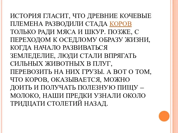 ИСТОРИЯ ГЛАСИТ, ЧТО ДРЕВНИЕ КОЧЕВЫЕ ПЛЕМЕНА РАЗВОДИЛИ СТАДА КОРОВ ТОЛЬКО РАДИ