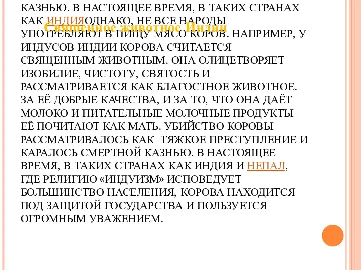 ОДНАКО, НЕ ВСЕ НАРОДЫ УПОТРЕБЛЯЮТ В ПИЩУ МЯСО КОРОВ. НАПРИМЕР, У