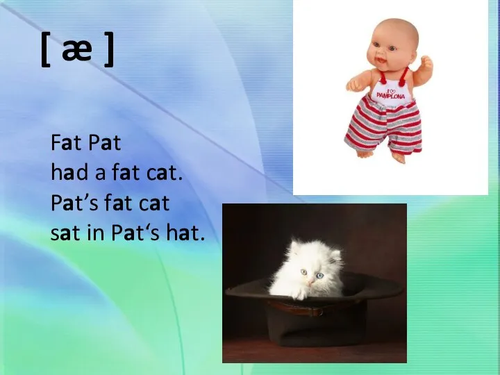 [ æ ] Fat Pat had a fat cat. Pat’s fat cat sat in Pat‘s hat.