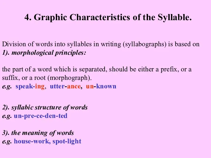 4. Graphic Characteristics of the Syllable. Division of words into syllables