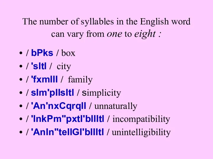 The number of syllables in the English word can vary from
